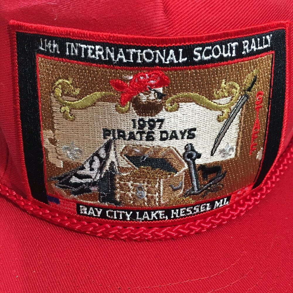 Boy Scouts 1997 Pirate Days Vtg Baseball‎ Cap Red Cord Snapback Street Patch Hat - Picture 4 of 9